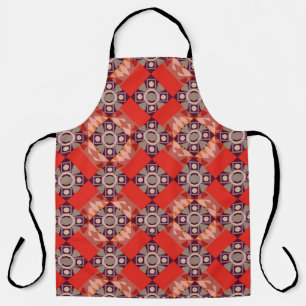Ornament in brown, beige and red colors. Embroider Apron