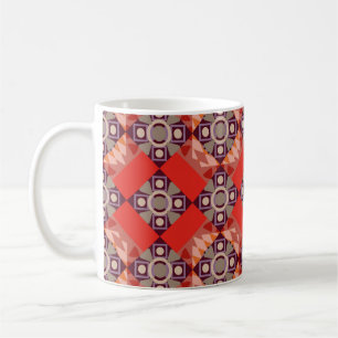 Ornament in brown, beige and red colours. Embroide Coffee Mug