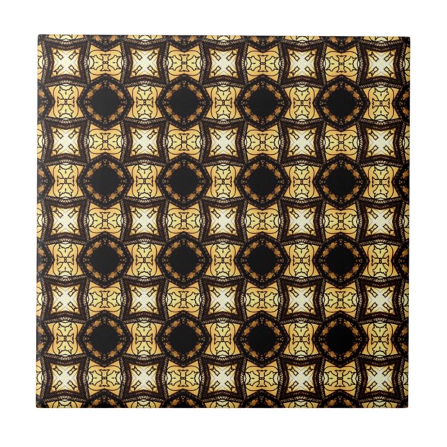 Ornament in gomden and brown colours tile (Front)