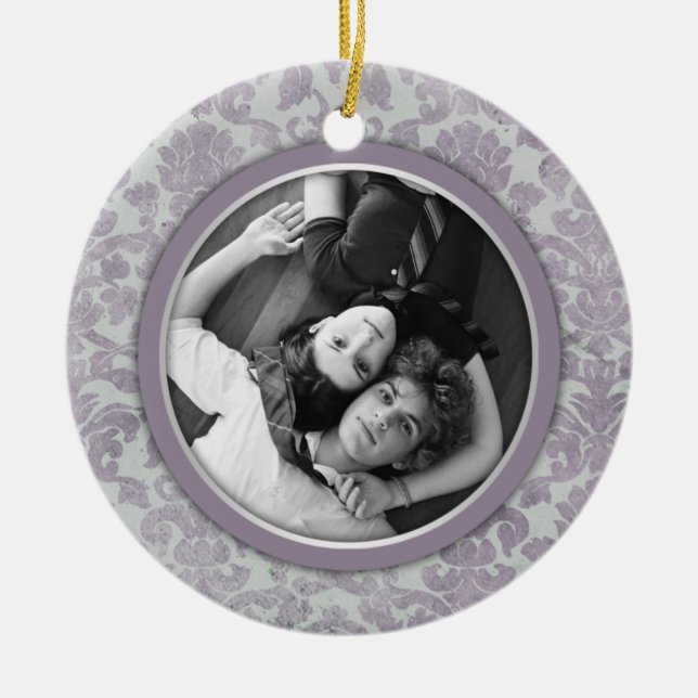 Ornament Lavender Silver Damask Wedding Favour (Front)