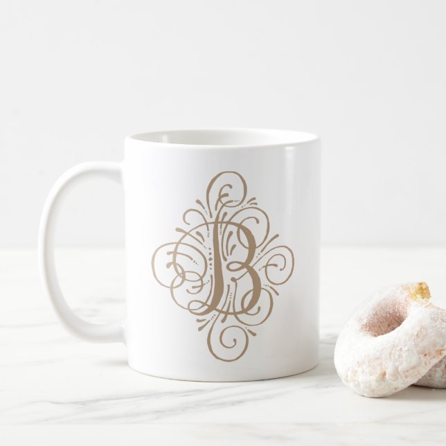 Ornament Monogram Swash Personalised Coffee Mug (With Donut)
