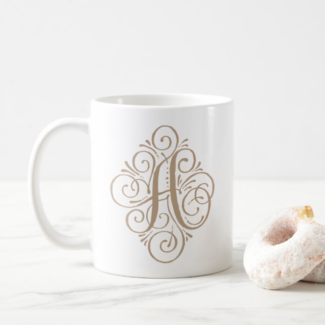 Ornament Monogram Swash Personalised Coffee Mug (With Donut)