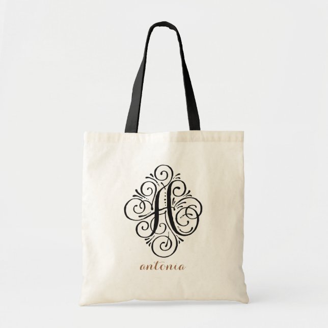 Ornament Monogram Swash Personalised Initial "A" Tote Bag (Front)