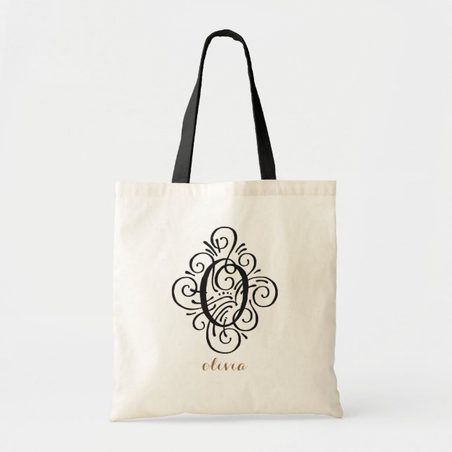 Ornament Monogram Swash Personalised Initial "O" Tote Bag (Front)