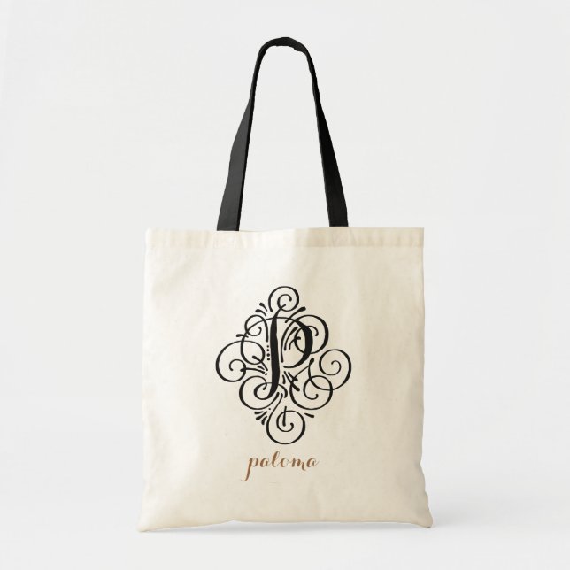Ornament Monogram Swash Personalised Initial "P" Tote Bag (Front)