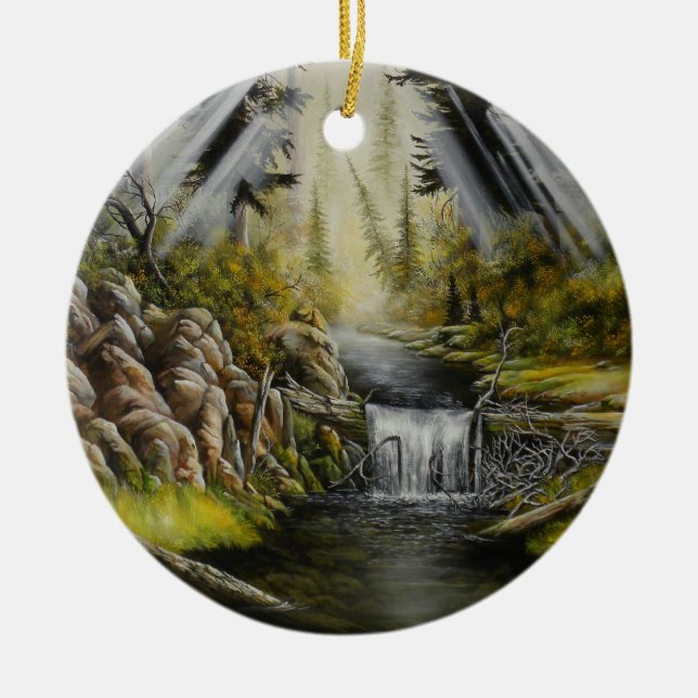 Ornament moose, sun rays and trickling brook full (Front)