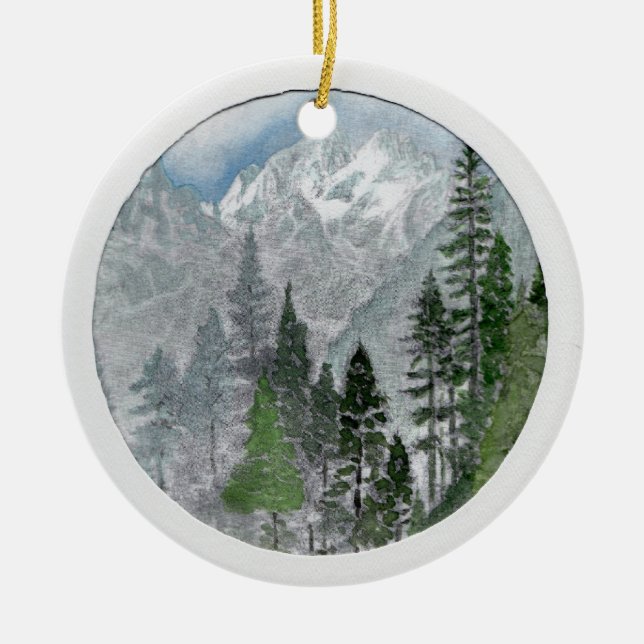 Ornament-mountain snowscene ceramic ornament (Front)