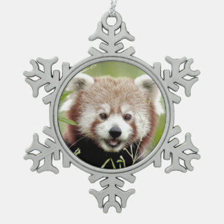 Ornament. noel red panda, panda roux. snowflake pewter christmas ornament