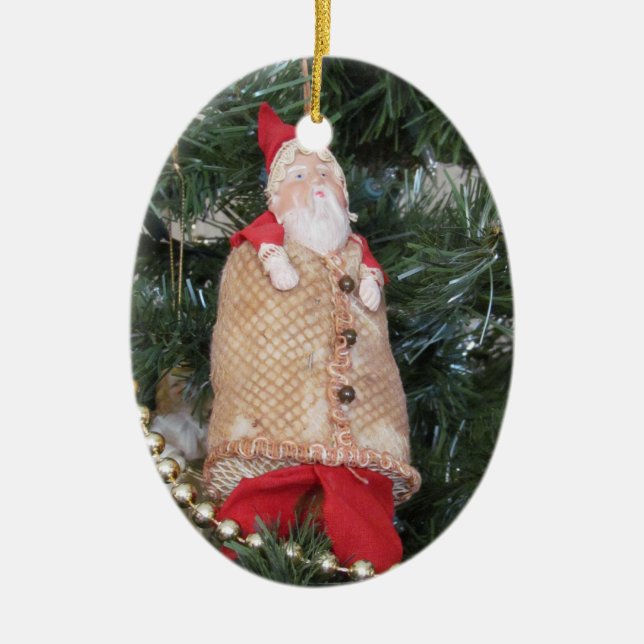 Ornament - (ovl) - Antique Santa in Tree (Front)