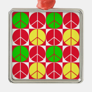 Ornament, Peace Rasta, Red Yellow Green Metal Tree Decoration