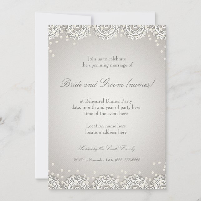 Ornament & Pearls | Wedding Rehearsal Dinner Invitation (Front)