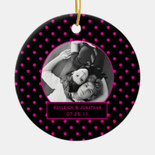 Ornament Pink and Black Polka Dots Wedding Keepsa