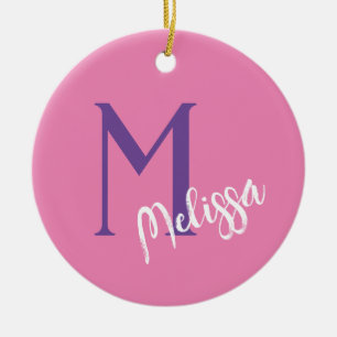 Ornament pink monogram name personalise minimal