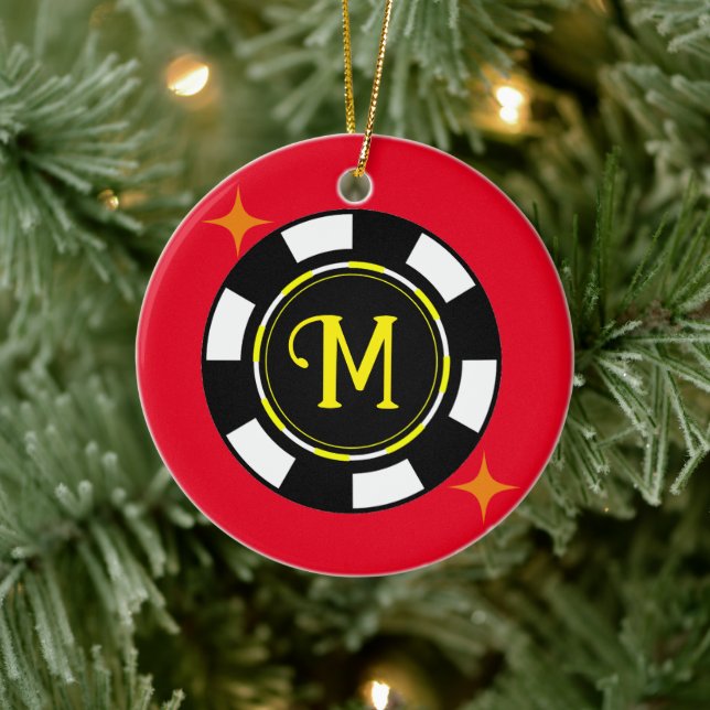 Ornament- Poker Personalised (add initial) Ceramic Ornament (Tree)