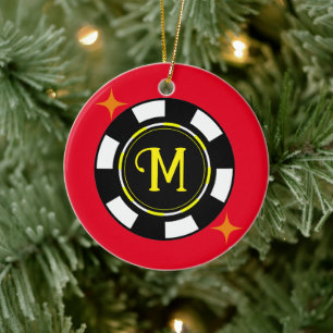 Ornament- Poker Personalized (add initial) Ceramic Ornament