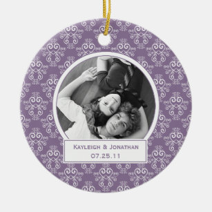 Ornament Purple and White Hearts Wedding Keepsake