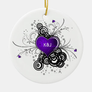 Ornament Purple Heart Black Swirls Wedding Keepsak