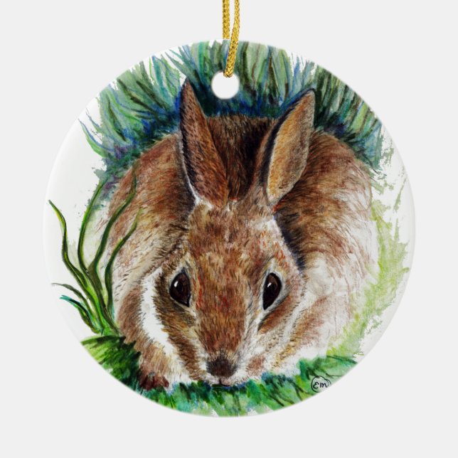 Ornament Rabbit Hiding in Grass, Watercolor Pencil (Front)