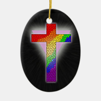 Ornament: Rainbow Cross Ceramic Ornament