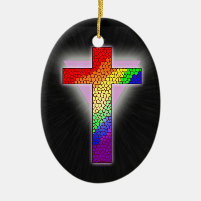 Ornament: Rainbow Cross Ceramic Ornament (Front)