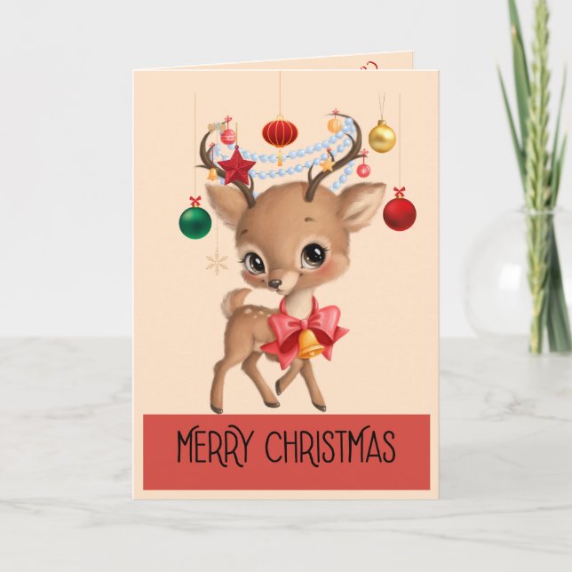 Ornament Reindeer Christmas Folded Greeting Card (Front)