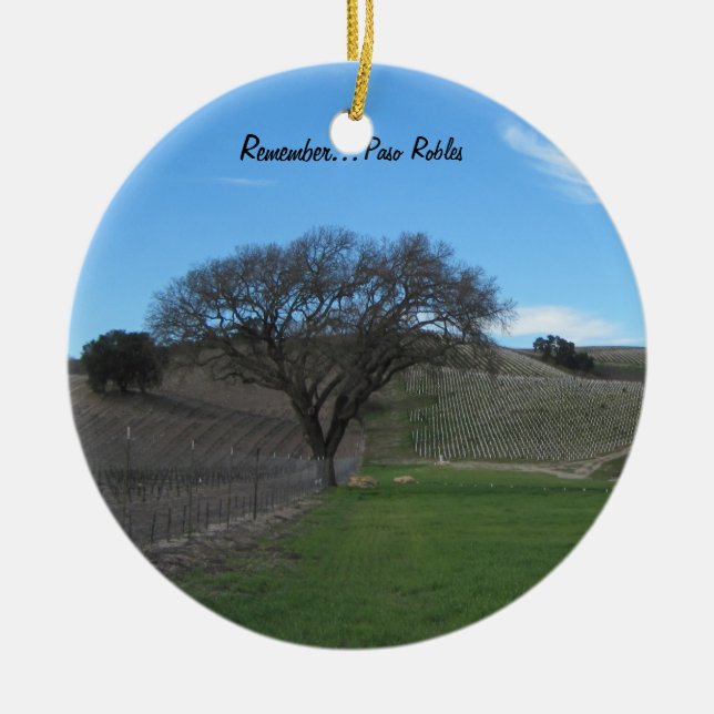 Ornament: Scenic Paso Robles Vineyard Ceramic Tree Decoration (Front)