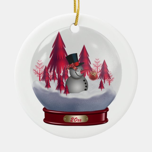 Ornament Snowman Red Christmas Trees Snow Globe (Front)