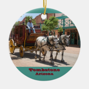 Ornament: Stagecoach Ride #3 (Circle Green) Ceramic Tree Decoration
