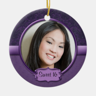 Ornament Two-Tone Purple Brocade Floral Sweet 16