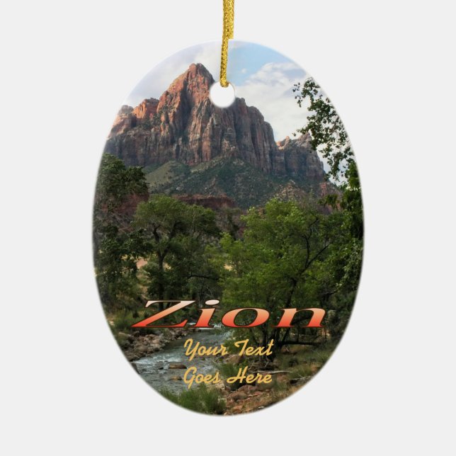 Ornament:  Virgin River & Watchman 2 (Oval) Ceramic Ornament (Front)