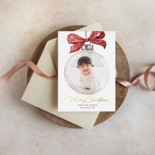 Ornament with Bow Christmas Foil Holiday Card