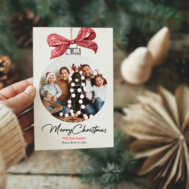 Ornament with Bow Photo Christmas Holiday Card (Creator Uploaded)