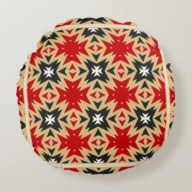 Ornament With Geometric Colourful Pattern,  Silk N Round Cushion (Front)