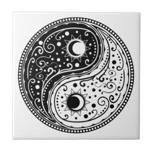 Ornament yin yang sign paisley design ceramic tile