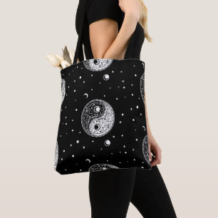 Ornament yin yang sign paisley design tote bag
