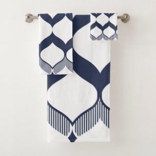 Ornamental, abstract, elegant pattern, blue, white bath towel set