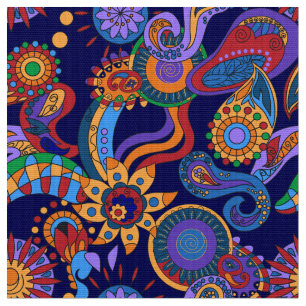 Ornamental abstract floral elements hippie style fabric