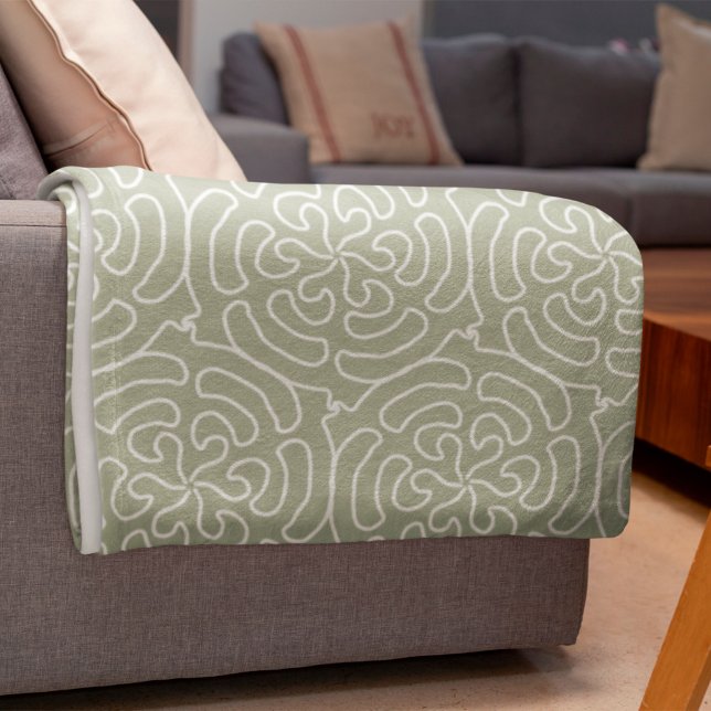 Ornamental abstract sage green pattern fleece blanket (Creator Uploaded)