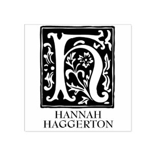 Ornamental Alphabet Letter H Monogrammed Rubber Stamp