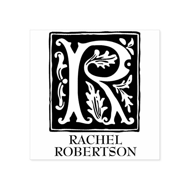 Ornamental Alphabet Letter R Monogrammed Rubber Stamp (Imprint)