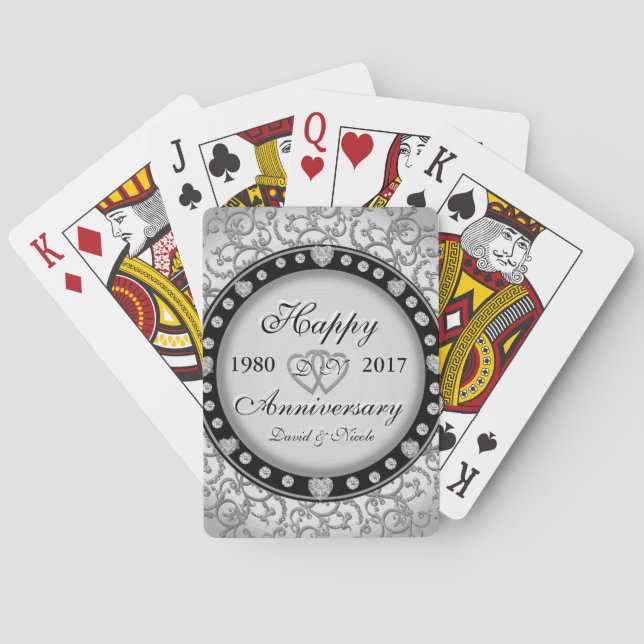 Ornamental Anniversary Custom Monogram Playing Cards (Back)