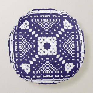 Ornamental azulejo portugal tiles decor. Hand draw Round Cushion