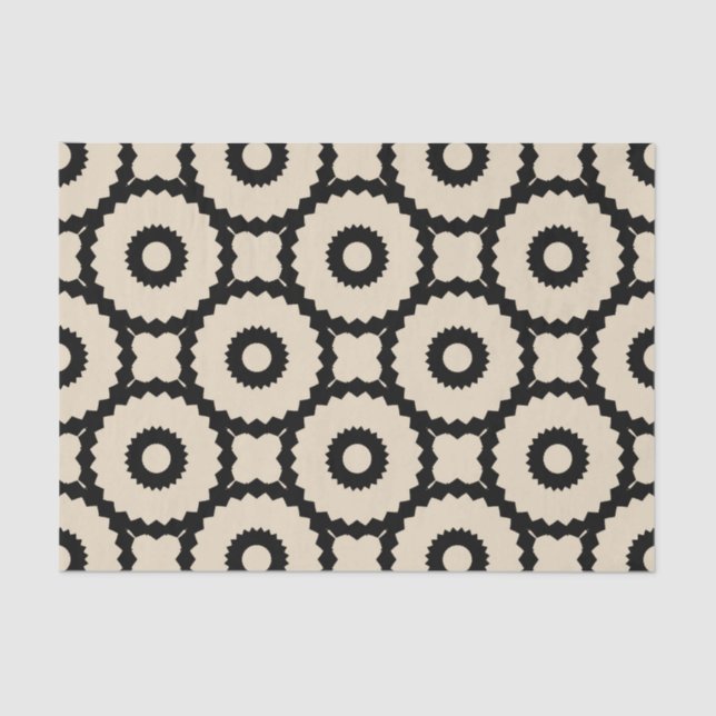Ornamental Black & Beige Geometric Pattern Tissue Paper (Front)