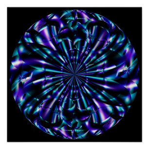 Ornamental Blue and Purple Fractal Art Poster