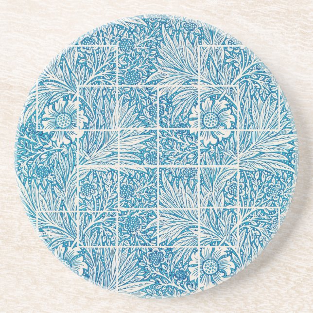 Ornamental Blue and White Floral Pattern Sandstone Coaster (Front)