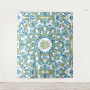 ornamental blue green white decor decoration tapestry