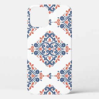 Ornamental Blue Orange: Vintage Seamless iPhone 12 Case