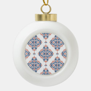 Ornamental Blue Orange: Vintage Seamless Ceramic Ball Christmas Ornament