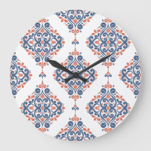 Ornamental Blue Orange: Vintage Seamless Large Clock