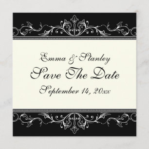 Ornamental border black white Save the Date